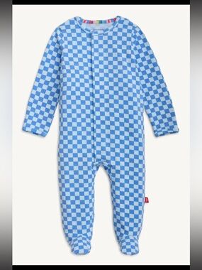 Magnetic Me Blue Checkered Footed One-Piece Pajamas 9-12